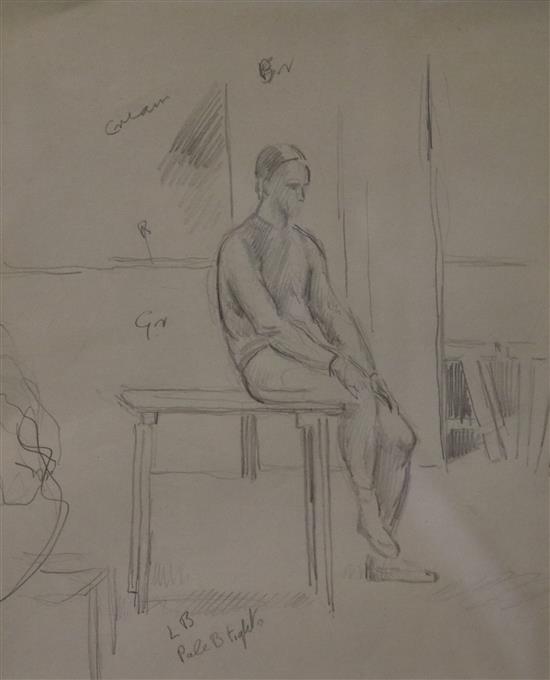 Pencil drawing, gentleman sitting at a table